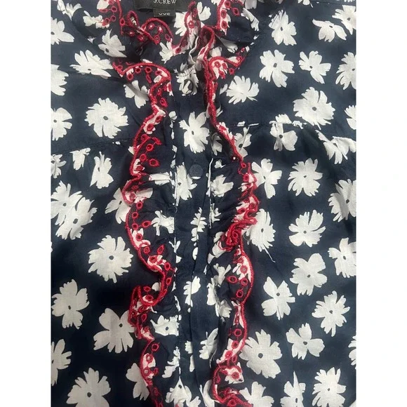 J.‎ Crew Floral Ruffle Blouse Long Sleeve Button Down Top XXS - Picture 4 of 7